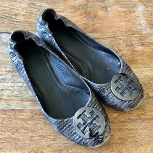 Tory Burch Lizard Print Leather Miller Ballet Flats Sz 7